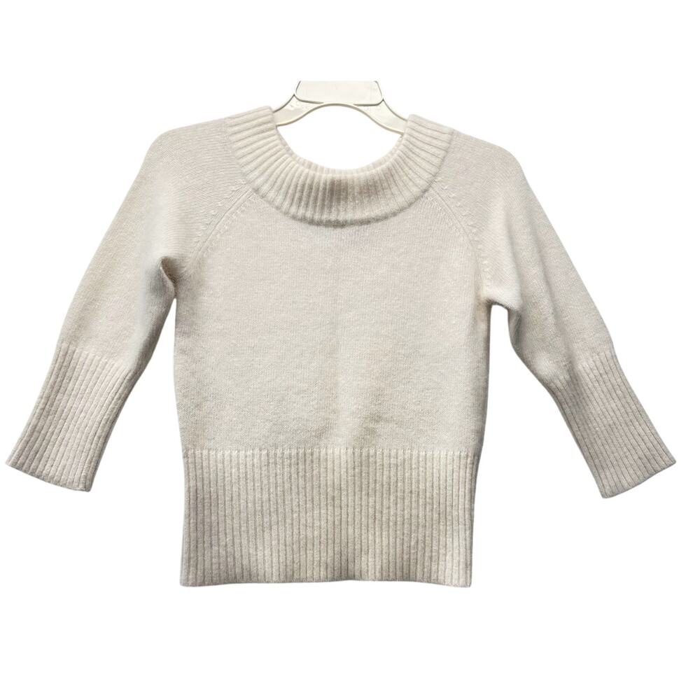 WASANO Angora Blend Ribbed Knit Cropped Sweater Women's Size S Ivory Cream